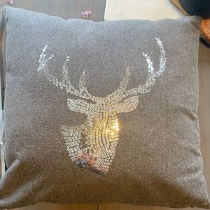 Grey Sequin Deer Toss Pillow
